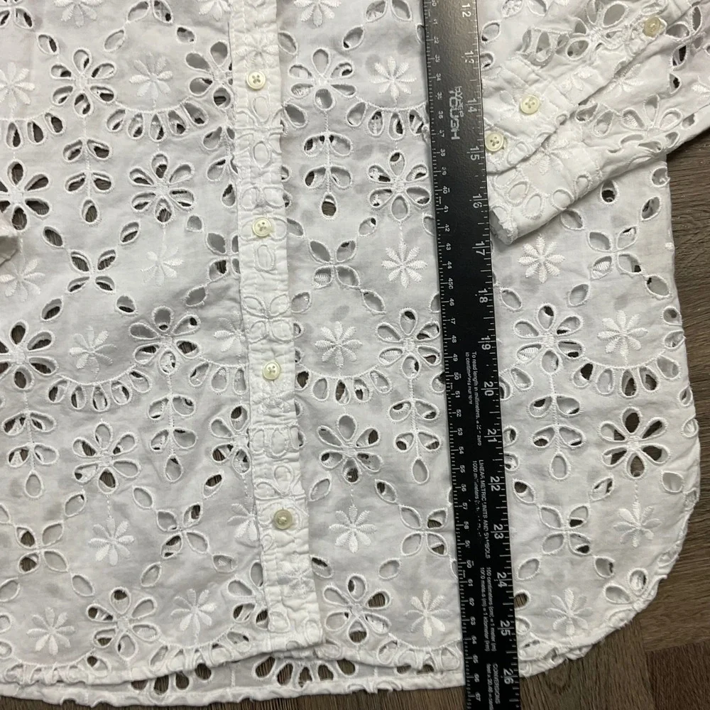 J.Crew Eyelet Broderie Anglaise Cotton Button Up Top Womens 0‎ White Boho Classy